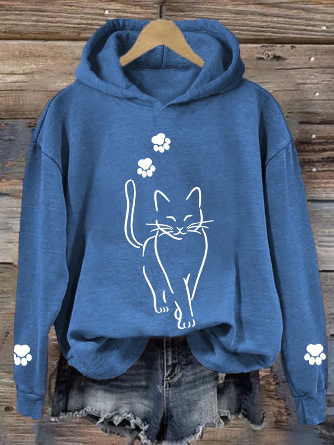 Katty - Sudadera Casual con Capucha Mujer Gráfico Gato Mamá