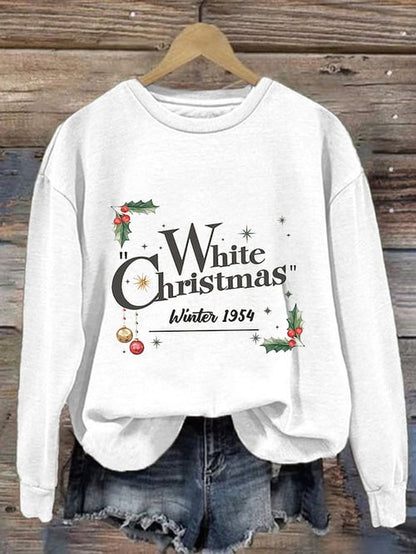 Sudadera Casual de Mujer con Estampado Navideño Blanco