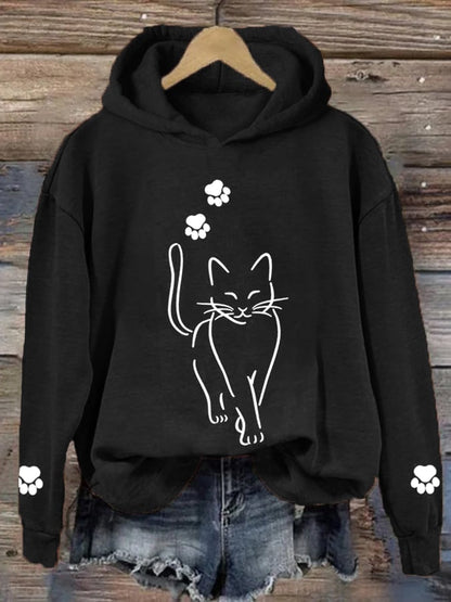 Katty - Sudadera Casual con Capucha Mujer Gráfico Gato Mamá