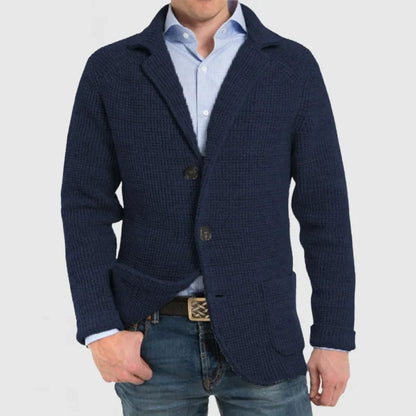 Carlo - Chaqueta de punto de manga larga con bolsillo de solapa elegante para hombre