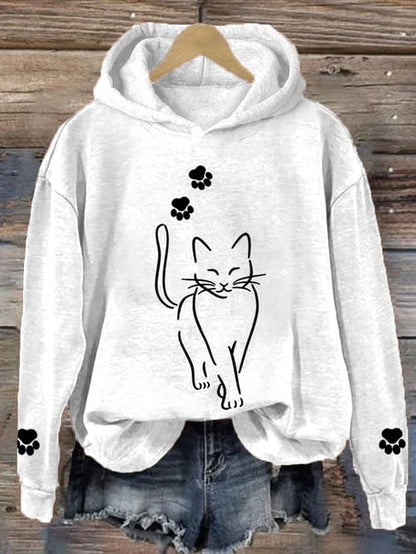 Katty - Sudadera Casual con Capucha Mujer Gráfico Gato Mamá