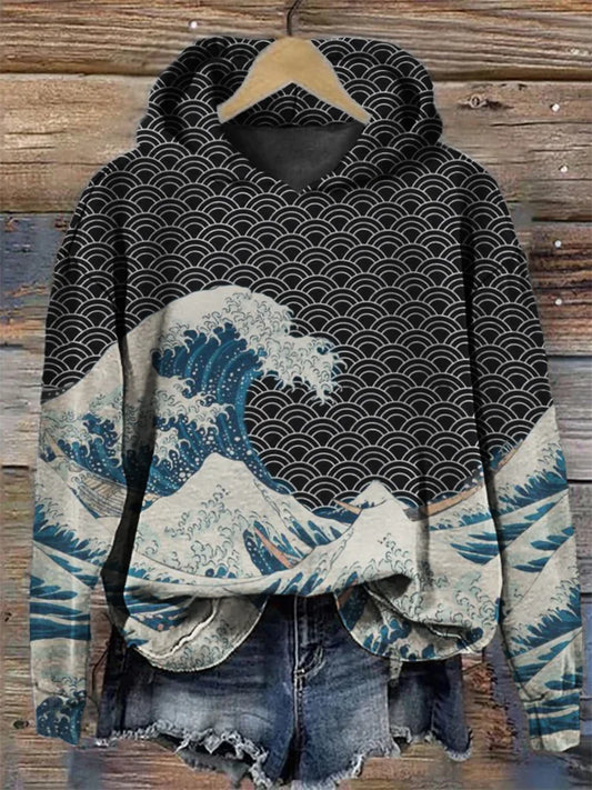 Sudadera con capucha inspirada en el arte japonés de The Great Wave Off Kanagawa