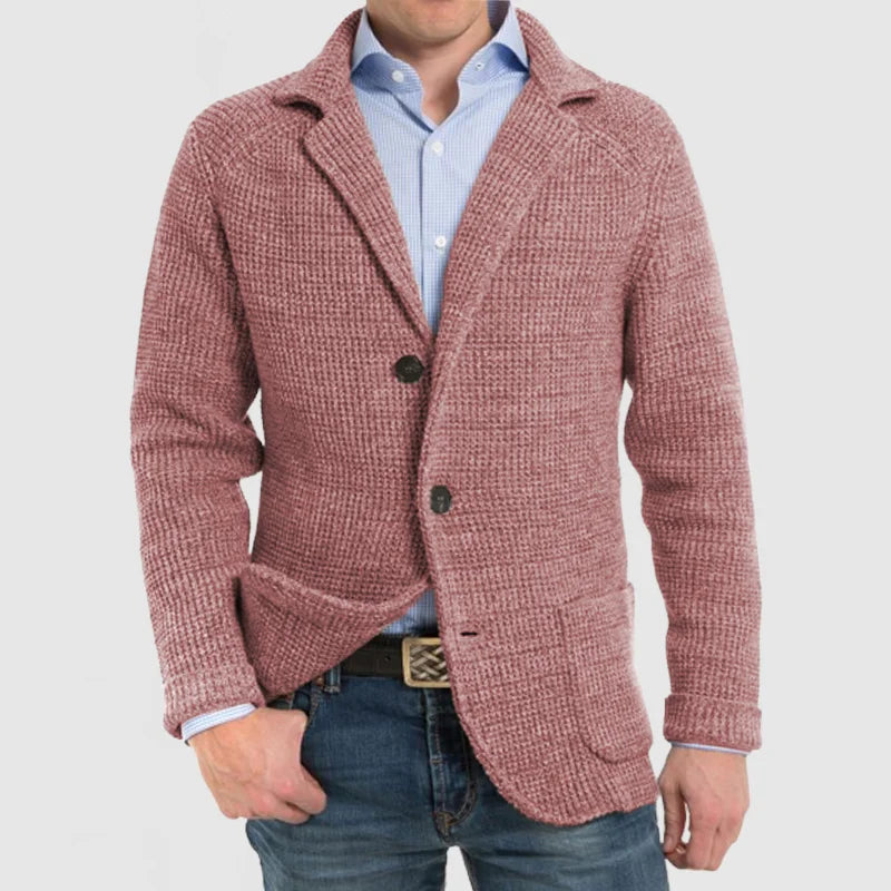 Carlo - Chaqueta de punto de manga larga con bolsillo de solapa elegante para hombre