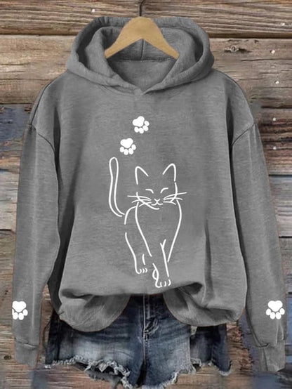 Katty - Sudadera Casual con Capucha Mujer Gráfico Gato Mamá