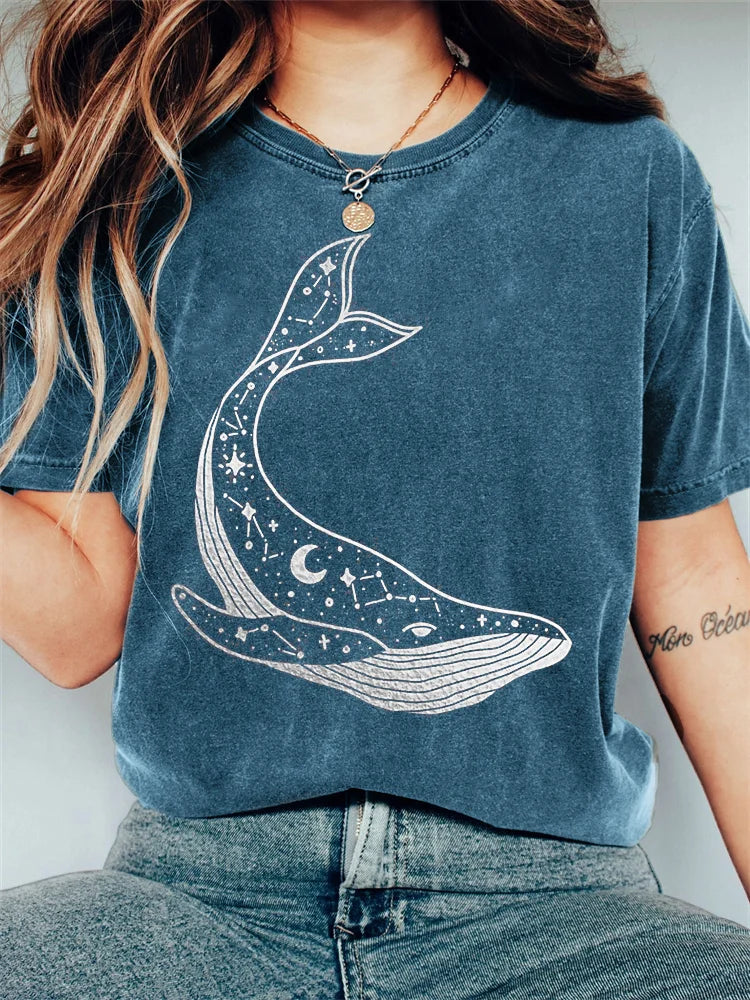 Camiseta Graphic vintage washed whale Celestial