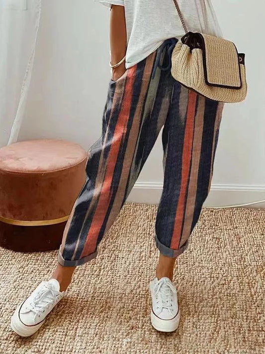 Pantalones Casual Vintage Stripes Mujer