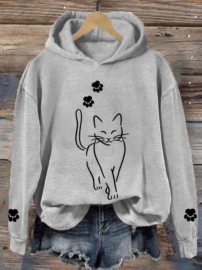 Katty - Sudadera Casual con Capucha Mujer Gráfico Gato Mamá