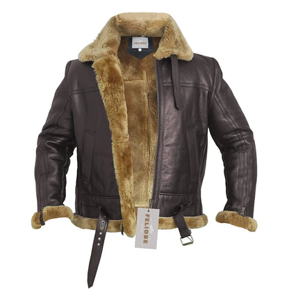 RAF B3 - Ginger Real Shearling Piel de oveja de cuero Chaqueta de Bomber