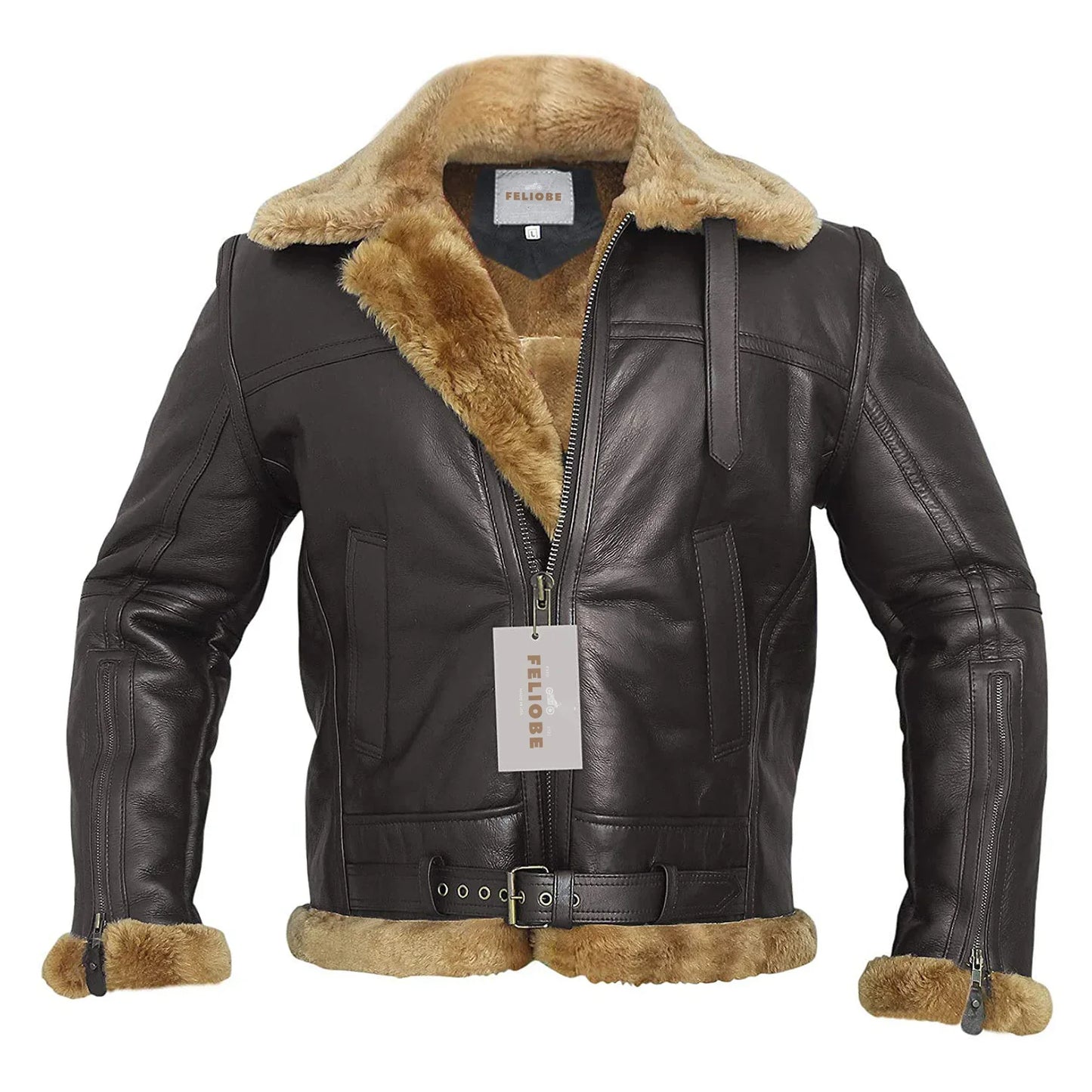 RAF B3 - Ginger Real Shearling Piel de oveja de cuero Chaqueta de Bomber