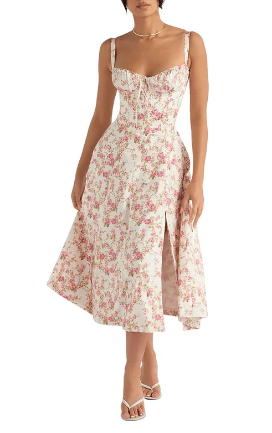 Vestido corpiño floral cintura ceñida