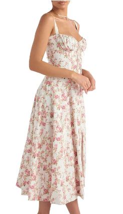 Vestido corpiño floral cintura ceñida