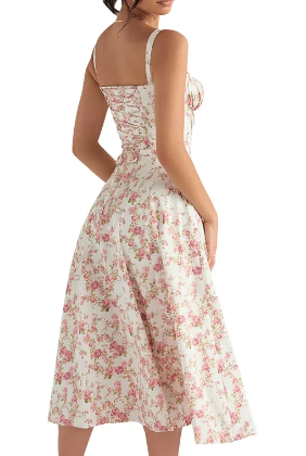 Vestido corpiño floral cintura ceñida