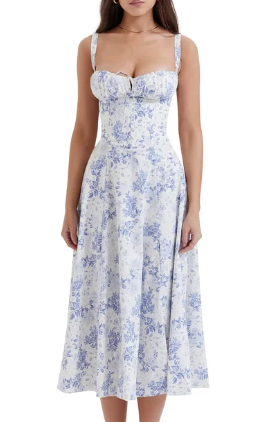 Vestido corpiño floral cintura ceñida