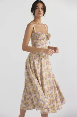 Vestido corpiño floral cintura ceñida