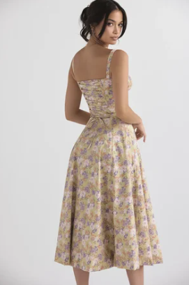 Vestido corpiño floral cintura ceñida