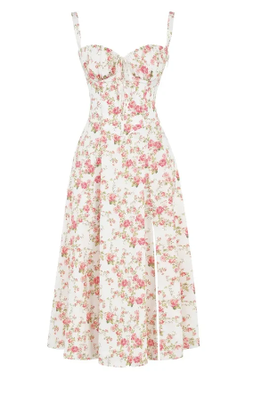 Vestido corpiño floral cintura ceñida