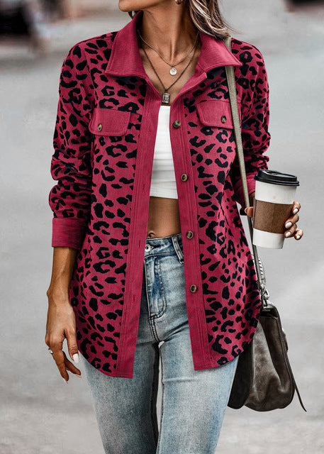 Melanie - Chaqueta de pana con estampado de leopardo para mujer