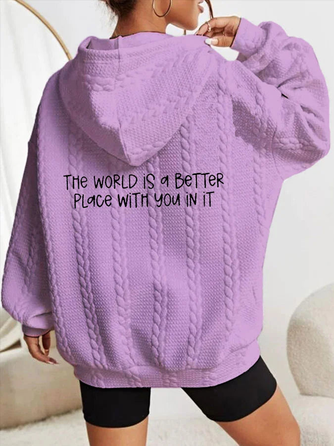 Sudadera con capucha de mujer Stay The World is Better With You In It Suicide Awareness Cable Hoodie