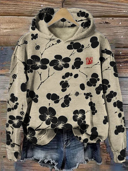 Japones Lino Art Vintage Sudadera con Capucha flor de cerezo