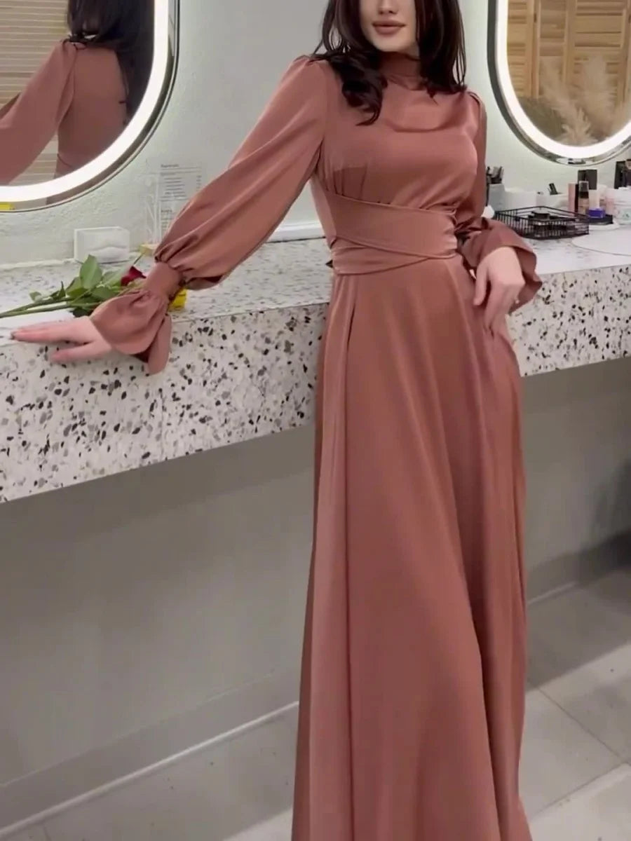 Sara - Elegante Maxi Vestido Sencillo de Manga Obispo