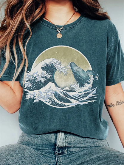 Camiseta Koszulka Vintage Washed Japanese Art Whale Breach