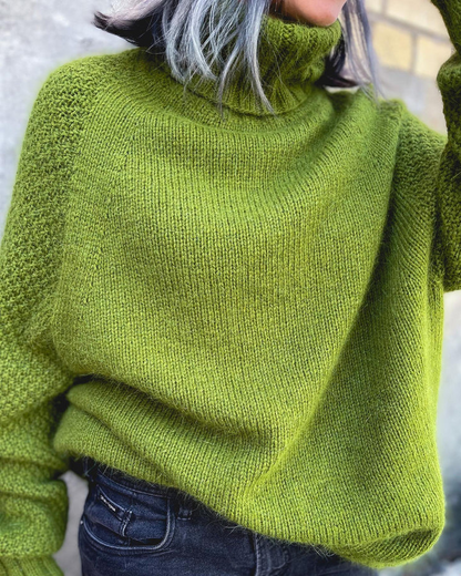 Jersey de punto de cuello alto verde hierba