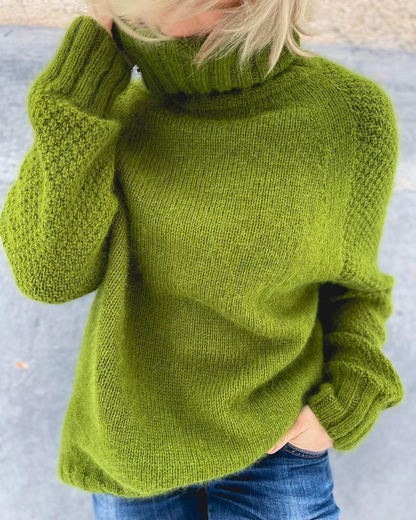 Jersey de punto de cuello alto verde hierba