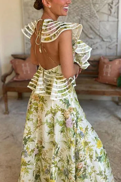 Vestido de columpio con tiras y estampado sin espalda sexy