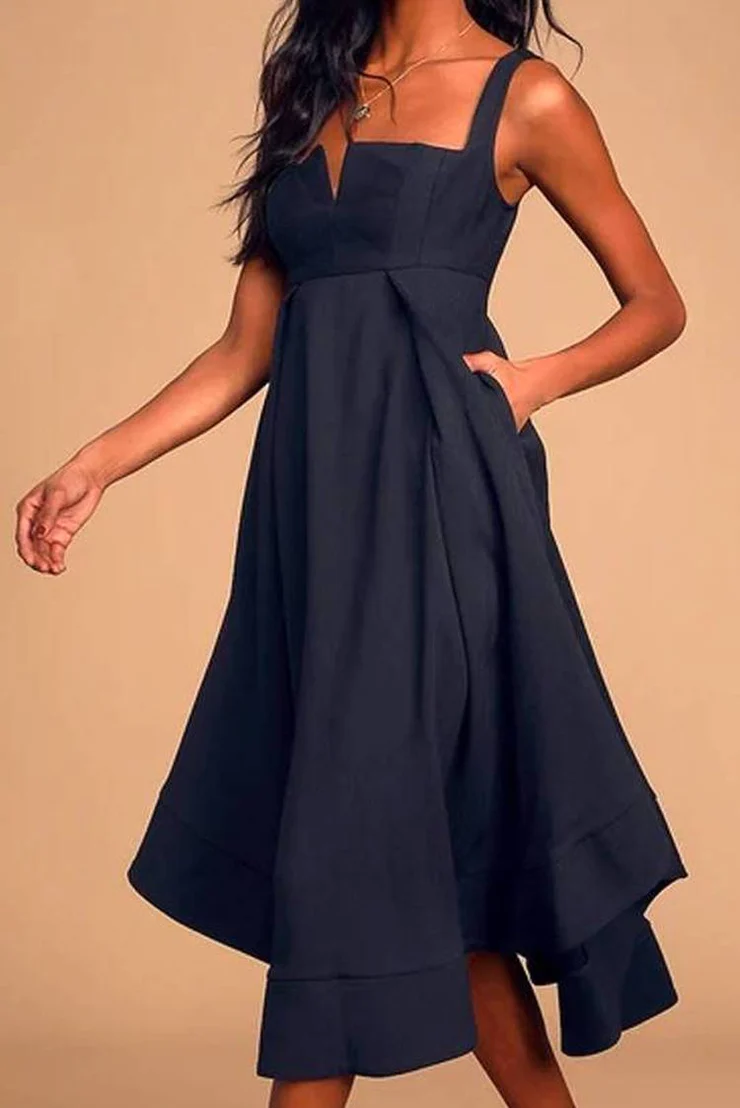 Cintura Imperio Vestido Midi Azul Marino