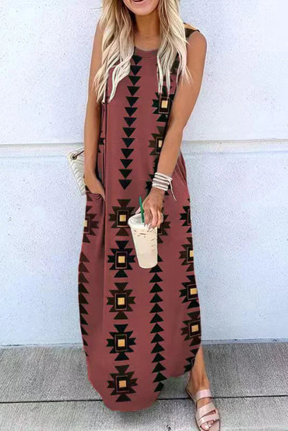 Maxivestido de punto con bolsillos Celina Geometric Hippie Print