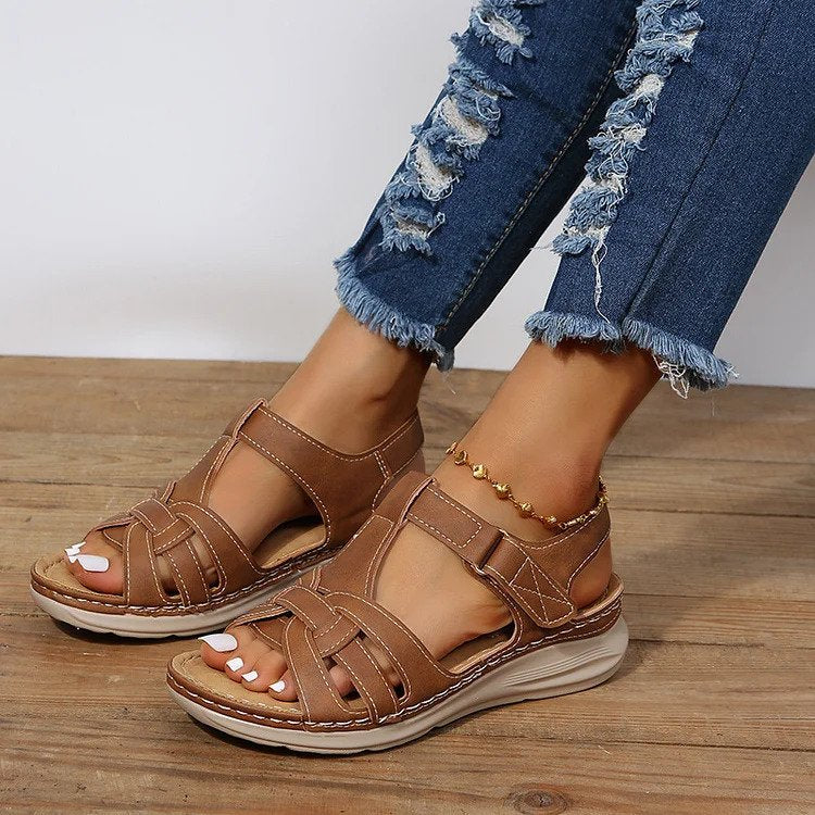 Sandalias ortopédicas comfort vintage de piel