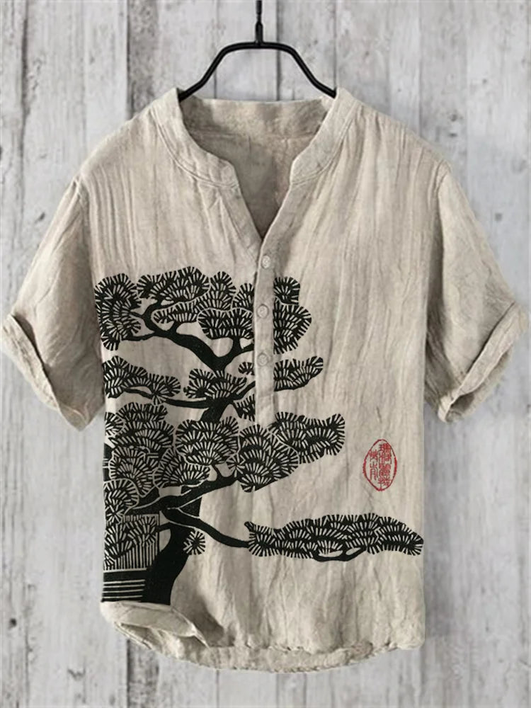 Pino Japonés Lino Art Camisa Vintage