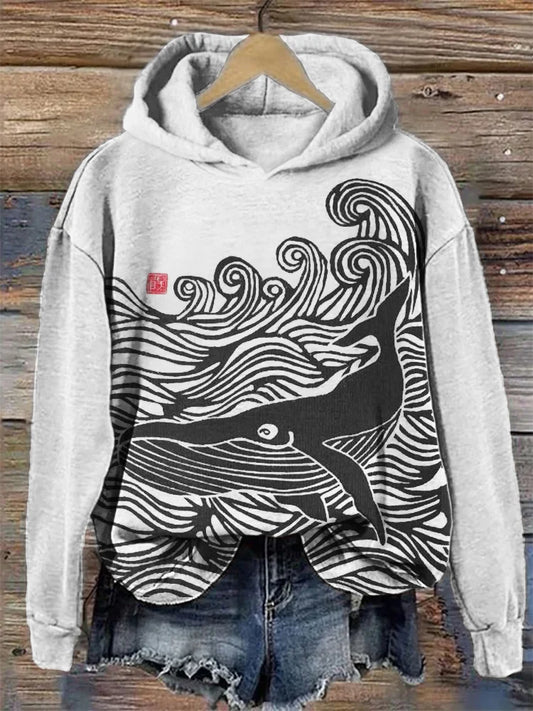 Sudadera con capucha Whale & Waves Ancient Japanese Art