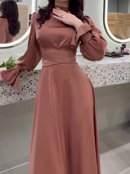 Sara - Elegante Maxi Vestido Sencillo de Manga Obispo