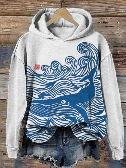 Sudadera con capucha Whale & Waves Ancient Japanese Art